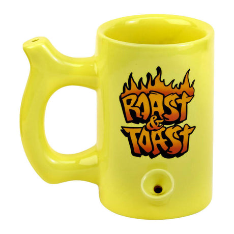 YELLOW ROAST & TOAST PIPE MUG WITH FLAME DESIGN Quartz hand pipe Roast and Toast Gifts