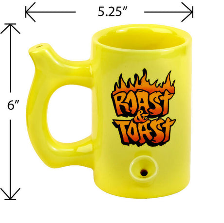 YELLOW ROAST & TOAST PIPE MUG WITH FLAME DESIGN Quartz hand pipe Roast and Toast Gifts