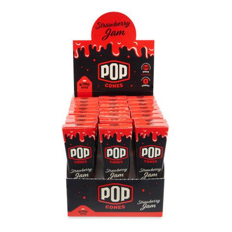 Pop Cones | King Size Pre-Rolled Cones with Flavor Tip – 3 Pack (24ct Display) Pre-rolled Cone (Display Pack) LEHIGH WHOLESALE Strawberry Jam